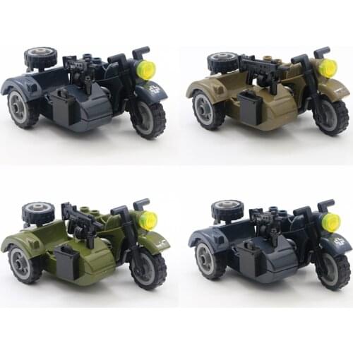 WW2 Military Weapon Vehicle Army Soldier Motorcycle Parts Accessories Bricks Gun Motorbike Carrier Building Toys Boys Gift