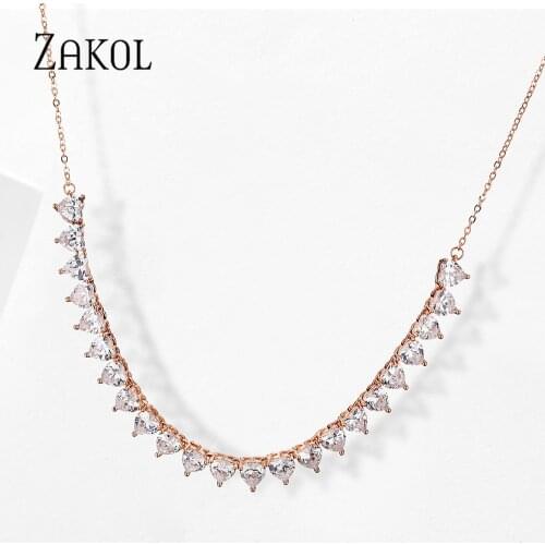 ZAKOL Fashion Brand Jewelry 3 Colors Rectangle Cubic Zirconia Chokers Necklace / Torques for Women Anniversary FSNP076