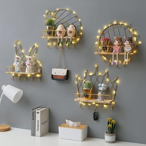 Ins Iron Wall Shelf Punch Free Storage Rack Living Room Wall Home Decoration Shelf Display Shelf Wall Hanging Decor