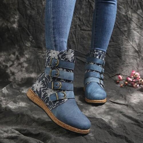 Women Shoes 2020 Autumn Winter PU Patchwork Female Martin Boots Zipper Buckle Plus Size Women Boots Fashion Printed Ankle Boots