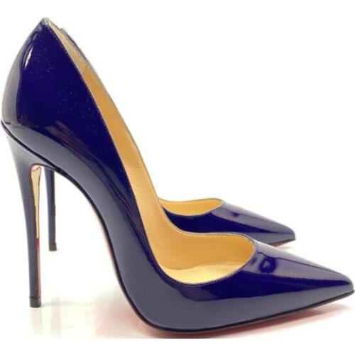 Moraima Snc Blue Patent leather High Heel Shoes Women Pointed Toe Stiletto Heels Sexy 12/10/8cm Pumps Dress Shoe