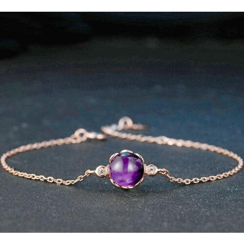 Rose gold color s925 Amethyst crystal gemstones chain bracelets for women femme fashion zircon diamond jewelry bijoux gift girl