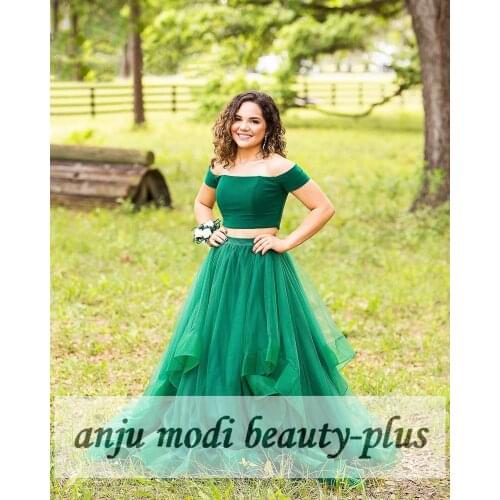 2021 Two Piece Off Shoulder Prom Dresses Long Tulle Sleeveless Formal Evening Party Ball Gown Robe De Soiree