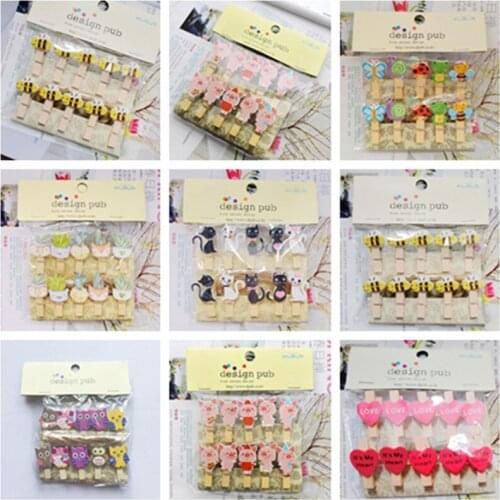 10pcs/bag Cartoon Wooden Paper Clip Bookmark for Album With Rope Message Stickers Stationery School Office Supply Decor