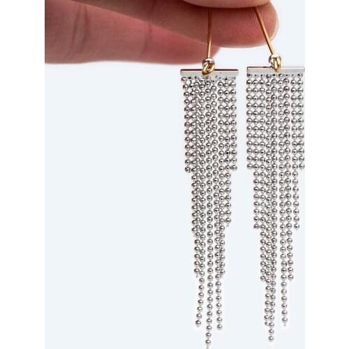 10pcs Silver Tone Chain Ball Tassels 62mm Long, For Earring DIY Making Accessories (GB-931-2)
