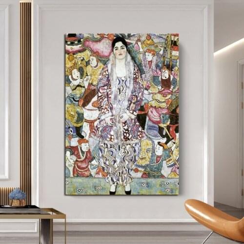 100% Hand Painted Portrait of Maria Beale Wall Art Canvas Painting Gustav Klimt Oil Paintings Wall Pictures Room Decoration