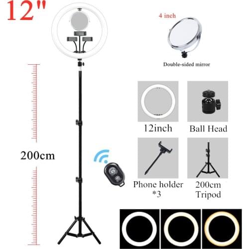 12inch 30cm Selfie Light Ring Lamp LED Dimmable Ring Light with Tripod light Ringlight with mirror Stand for Youtube Live