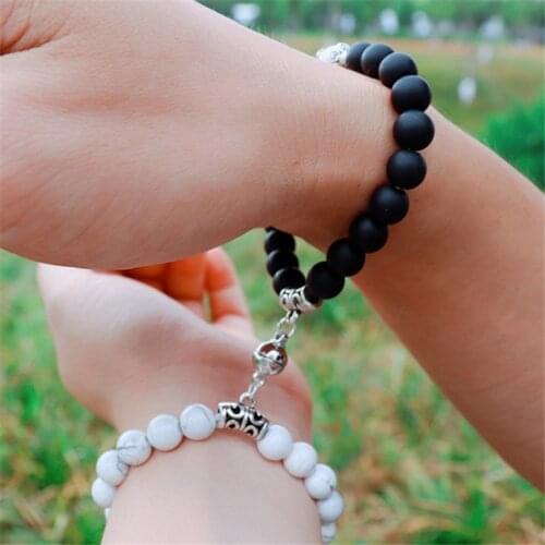 2pcs/set Vintage Magnet Bracelet Couple Matching Braslet Stone Distance Paired Bracelets Lovers Jewelry Valentines Day Present