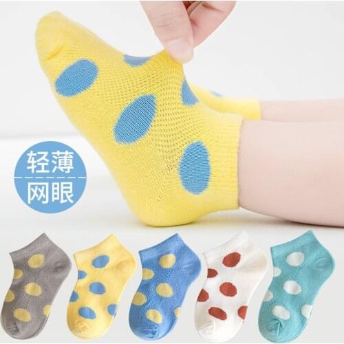 5Pairs/lot Cotton Baby Girls Socks Thin Summer Breathable Mesh Kids Toddler Socks Cute Dot Cartoon Children Socks