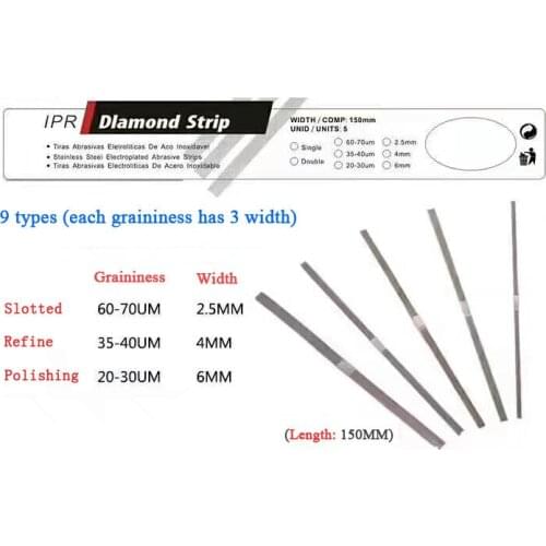 5pcs/box Dental refine 35-40um and polished 20-30um Orthodontic IPR Diamond Strips 2.5MM,4 MM, 6MM Med Grit (Single Side)