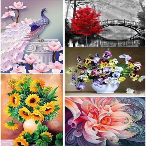 DIY 5D Diamond Painting Flower Diamond Embroidery Landscape Cross Stitch Mosaic Full Round Drill Rhinestones Art Wall Home Decor