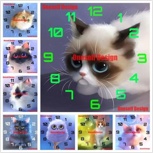5d diamond painting clock animal cat 3d diamond embroidery clock rhinestone pictures decoration home diamond art kit diy frame