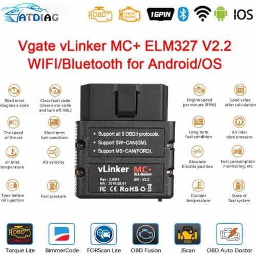 Vgate vLinker MC+ Bluetooth 4.0 WIFI For Android/IOS OBD 2 OBD2 Car diagnostic Auto Tool