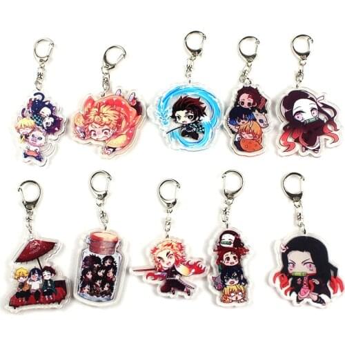 10-11cm Demon Slayer Figure Kimetsu No Yaiba Kamado Tanjirou Nezuko Giyuu Zenitsu Toys Keychain Keyring Acrylic Pendants Doll