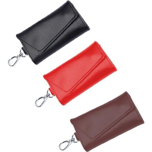 Genuine Leather Keychain Men Women Key Holder Organizer Pouch Cow Split Car Key Wallet Housekeeper Key Case Mini Card Bag