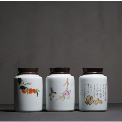 Celadon Ebony Lid Sealed Tea Caddy Chinese Kung Fu Tea Storage Container Ceramic Jar Tea Box Home Organizer Canister Tea Caddies