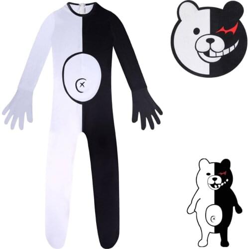 2020 Kids Halloween Costumes Anime Danganronpa Monokuma Boys Girls Black and White Bear Children Carnival Cosplay Bodysuit