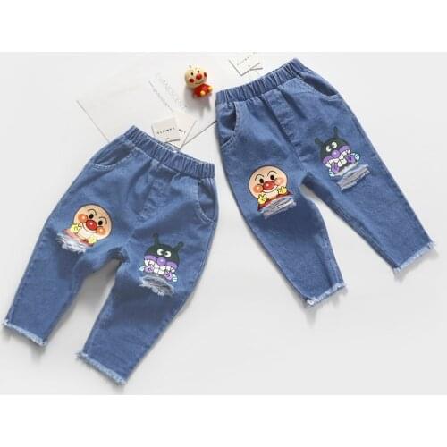 Tonytaobaby Spring New Boys and Girls Baby Fur Fringed Cartoon Jeans Pants
