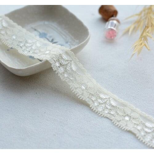 5 Meters/lot Width 3cm Beige Beautiful Lace Ribbon Tape Elastic Embroidered Lace Trim DIY Stretch Lace Fabric For Sewing Decor
