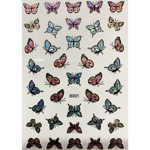 1Pcs Holographics 3D Butterfly Nail Art Stickers Adhesive Sliders Transfer Decals Foils Wraps Laser Manicure Tattoos DIY