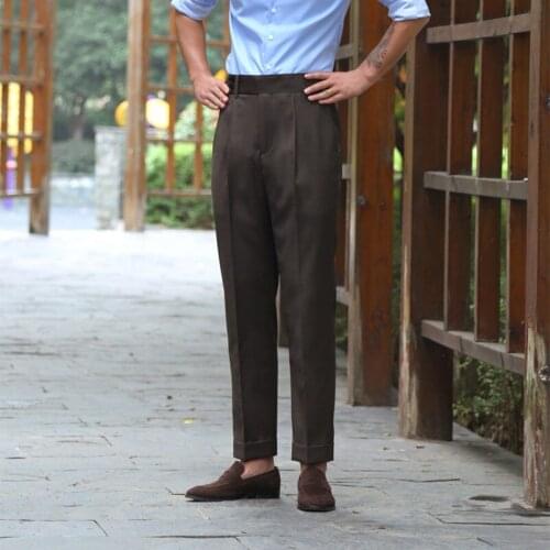 Custom Made Dark Brown Pants Straight-Fit Trousers Mens/Bridegroom/Best Man Wedding/Evening Plain Front Pant KZ8