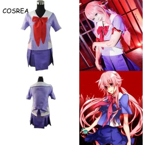 Anime Future Diary Mirai Nikki Gasai Yuno Cosplay Costume School Uniform Women Girl Costume Suit Wig