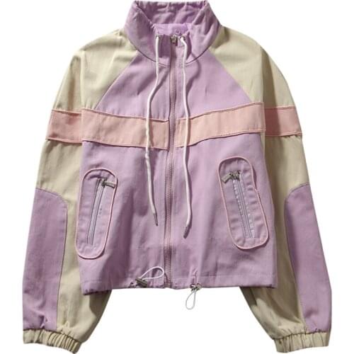 Loose BF stitching tooling jacket female autumn Korean student jacket stand-up collar long-sleeved coat