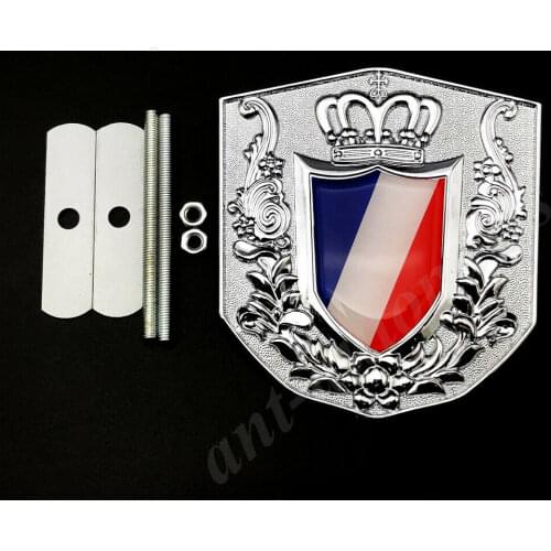 Metal Chrome France French Flag Royal Crown Car Front Grille Emblem Badge Decal