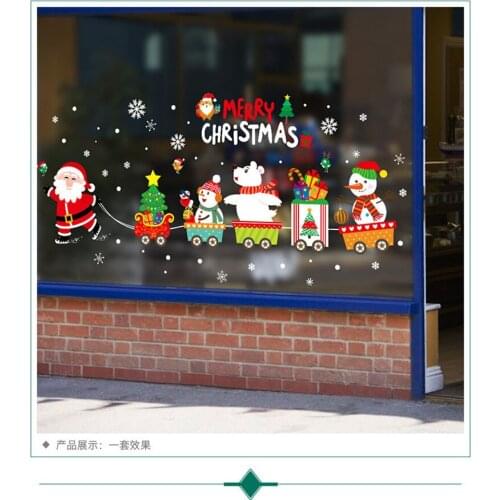 Cartoon Santa Claus Snowman Reindeer Merry Christmas Wall Stickers Office Store Home Decoration Xmas Festival Wall Mural Decals