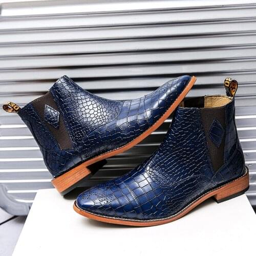 Plus size46 Italian mens Chelsea boots PU leather pointed British Oxford crocodile blue black formal mens boots zapatos hombre