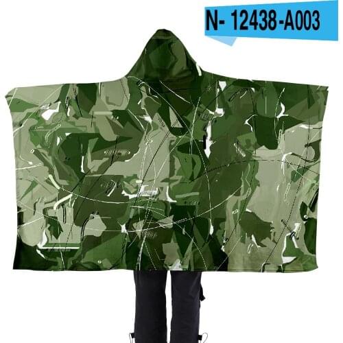 Camouflage Print Soft And Comfortable Flannel Hooded Blanket For Home Office Wear Lazy One Sided Magic Cape Available All Season