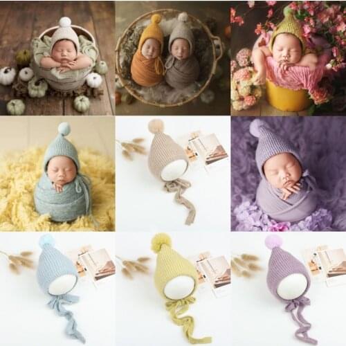 Baby Infants Photo Shooting Beanies Cap Knitted Hair Ball Hat Newborn Photography Props