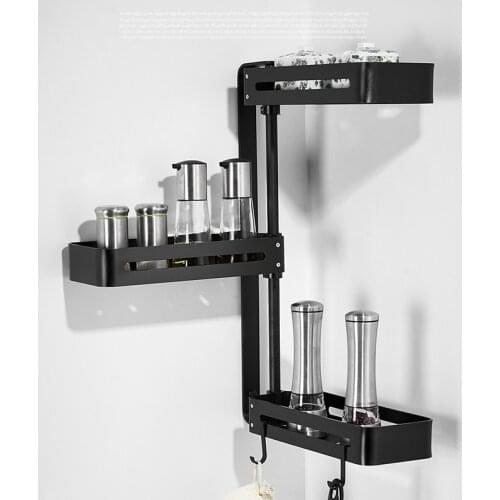 Wall Mounted American Rotating Multi-function Rack,Black Kitchen Spice Rack Kitchen Supplies Seasoning Jar Storage Shelf