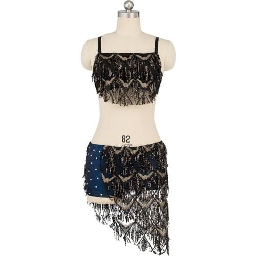 New Women Dance Wear Oriental Style Belly Dance Fringes Hip Scarf Sequins Costume Set Bra & Shorts
