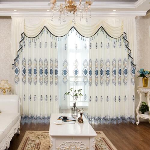 New European Style Curtains for Living Dining Room Bedroom High-end Embroidery Curtain Thick Fabric valance Curtain Tulle Custom