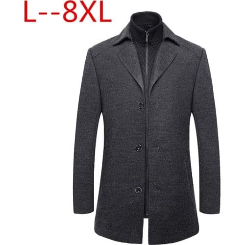 Plus 8XL 6XL autumn/winter fashion new men leisure single-breasted trench coat / Mens turn down collar long woolen jacket