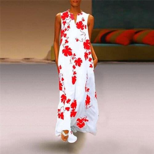 Large Size S-5XL Boho Vintage Floral Casual Dress 2021 New Vestidos Summer Sleeveless Loose Cotton-Blend Floral Long Party Dress