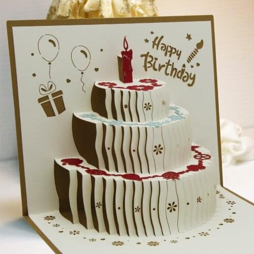 PartyMars 3D Pop Up Happy Birthday Greeting Cards Cake Postcards Invitations with Envelope for Kids Creative Gifts