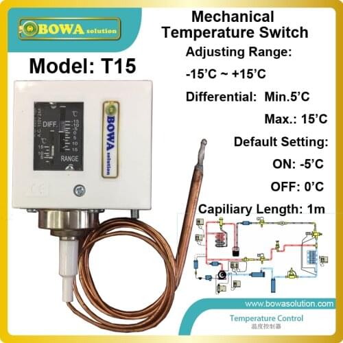 Auto-reset Temperature controls can work as anti-freeze protector or temperature switches in Water Chiller or brine unit