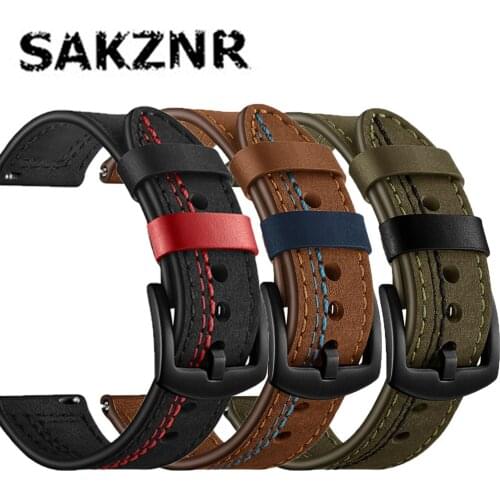 Watch Band 22mm Genuine Leather Strap For Huawei Watch GT/GT2 20mm 22mm Watch Strap Replacements For Samsung Watch Mens Strap