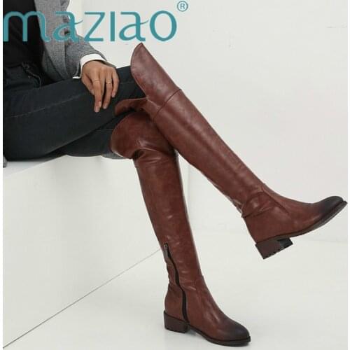 Plus Size Over Knee Thigh High Boots Women Autumn Sexy Thin High Heels Platform Women Shoes Square Heel Loose Boots MAZIAO