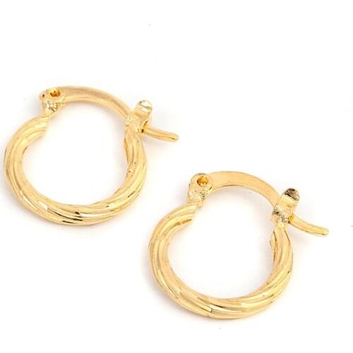 24K Gold Color Simple Style Earrings Cut Hoop Earrings Women Trendy Jewelry
