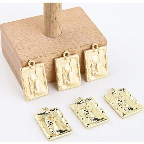 6pcs European and American retro old head portrait Earrings for Women rectangular pendant DIY necklace accessories material