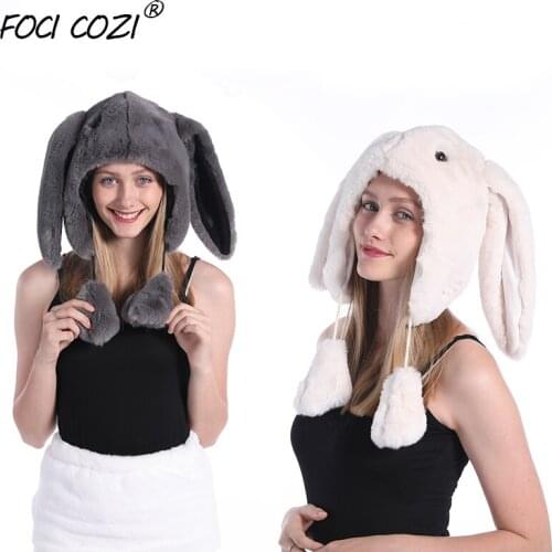 Cute Rabbit Hats Winter Accessories Faux Fur Winter Hats for Women/girls Rabbit Fur Hat Cosplay White/Black Bunny Ears Hat