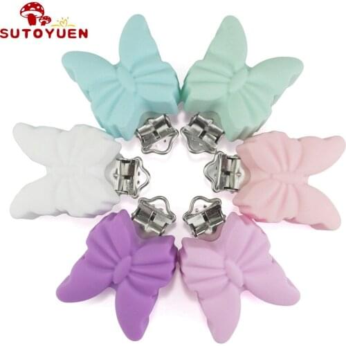 Sutoyuen 5PCS BPA Free Butterfly Silicone Baby Pacifier Clips Dummy Teether Chain Holder Soother Nursing Toy Clip