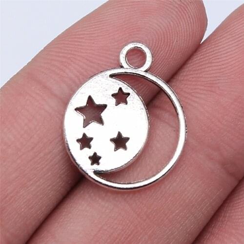 WYSIWYG 10pcs 17x17mm Antique Silver Color Round Hollow Moon Stars Charms Pendant For Jewelry Making DIY Jewelry Findings