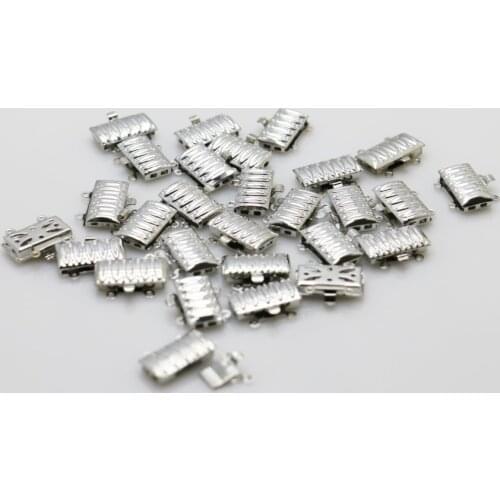 10PCS Silver-plated Stripe Rectangle 2-row For Accessory Clasp For Bracelet Necklace Machining Metal Parts Snap Button Jewelry