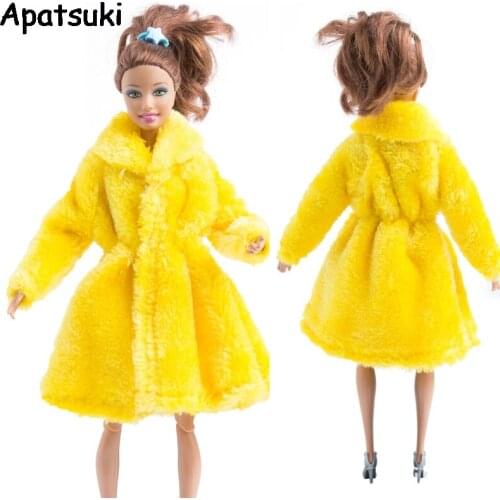 Yellow Winter Wear Fur Coat Outfits For Barbie Dolls Clothing Doll Dresses Clothes For Barbie 1/6 BJD Doll Accessories Kids Toy