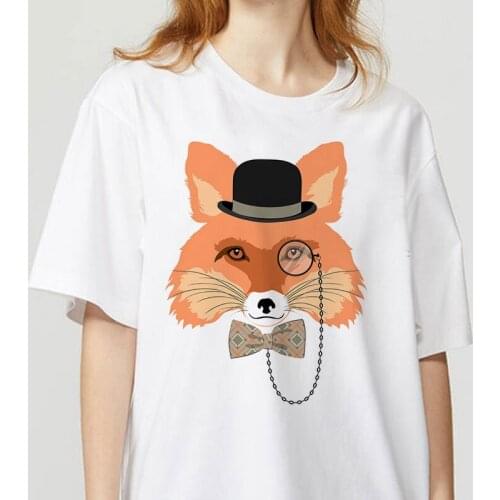 Womens T-shirt Cartoon Fox Printed T Shirts 2021 Summer Short Sleeve T-shirts Top T Shirt Ladies Womens Graphic Tee