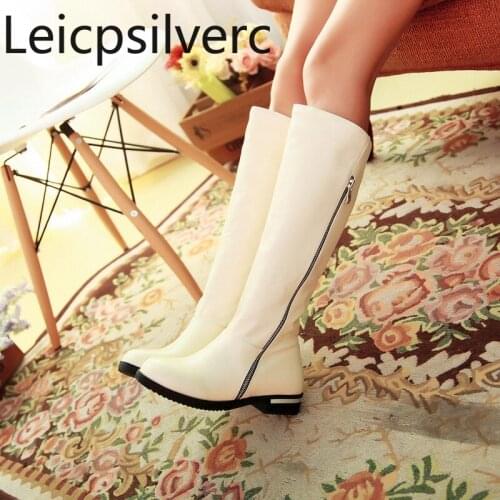 Womens Boots The New Autumn And Winter fashion Round head Metal Decoration Thick heel Low-heeled High tube Womens shoes 35-40